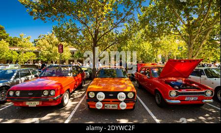 Ford Escorts auf Ausstellung bei Oldtimer-Show Stockfoto