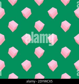 Rosa Box, Nahtloses Muster auf dunkelgrünem Hintergrund. Stock Vektor