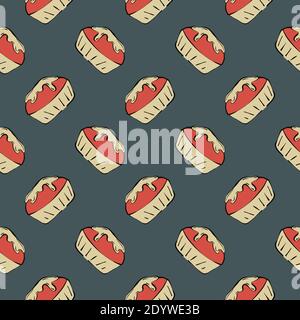 Süßer Cupcake, nahtloses Muster auf dunkelgrauem Hintergrund. Stock Vektor