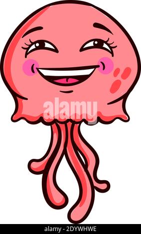 Rosa lachende Qualle, Illustration, Vektor auf weißem Hintergrund. Stock Vektor