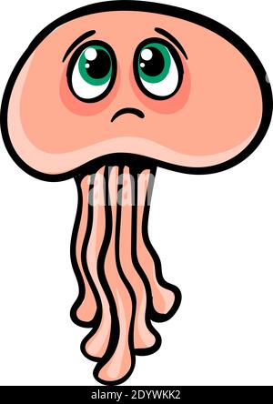 Traurige rosa Qualle, Illustration, Vektor auf weißem Hintergrund. Stock Vektor