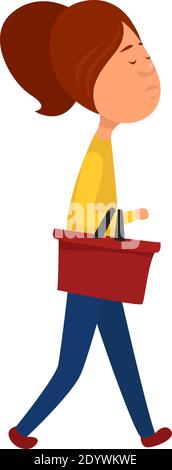 Mädchen Lebensmittelgeschäft einkaufen, Illustration, Vektor auf einem weißen Hintergrund. Stock Vektor