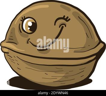 Zwinkern Walnuss, Illustration, Vektor auf weißem Hintergrund. Stock Vektor