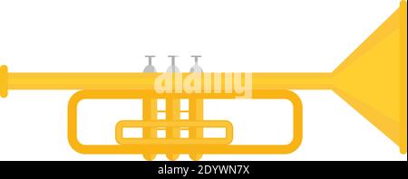 Goldene Trompete, Illustration, Vektor auf weißem Hintergrund. Stock Vektor