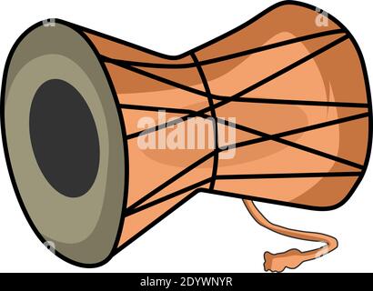 Damru Instrument, Illustration, Vektor auf weißem Hintergrund. Stock Vektor