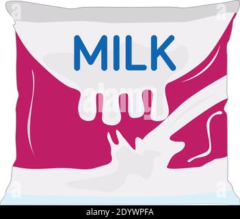 Milchbeutel, Illustration, Vektor auf weißem Hintergrund. Stock Vektor