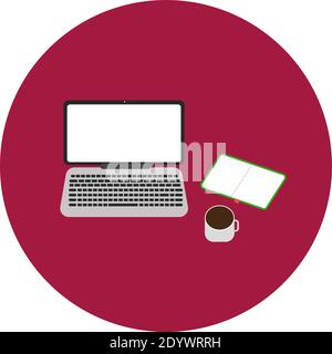 Laptop arbeitet, Illustration, Vektor auf einem weißen Hintergrund. Stock Vektor