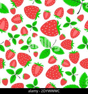 Nahtlose Muster mit Beeren, Blumen und Erdbeerblätter auf weiß isoliert . Vektorgrafik Stock Vektor