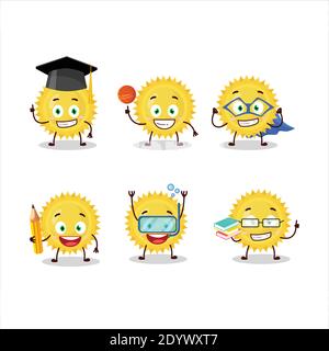 Schüler der hellen Sonne Zeichentrickfigur mit verschiedenen Ausdrücken. Vektorgrafik Stock Vektor