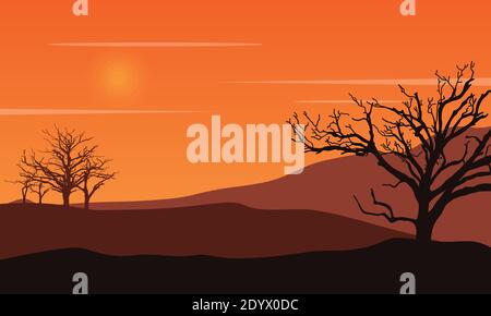 Beruhigende Landschaft bei Sonnenuntergang am Nachmittag. Stadtvektordarstellung Stock Vektor