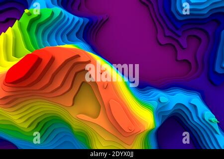 Full Farbspektrum 3d topographische Karte Design Hintergrund Stockfoto