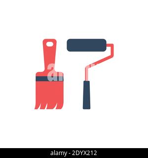 Roller und Pinsel malen - Zimmerei Werkzeuge farbige Vektor-Symbole Isoliert auf weißem Hintergrund Stock Vektor