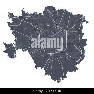 Stadtplan von Mailand. Detaillierte Vektorkarte von Mailand Stadtverwaltung. Dunkles Plakat mit Straßen auf weißem Hintergrund. Stock Vektor