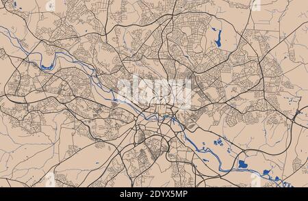 Detaillierte Karte von Leeds Stadtverwaltung. Lizenzfreie Vektorgrafik. Stadtbild-Panorama. Dekorative Grafik Touristenkarte von Leeds terriitor Stock Vektor