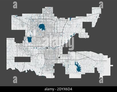 Stadtplan von Oklahoma. Detaillierte Karte von Oklahoma Stadt Verwaltungsgebiet. Stadtbild-Panorama. Lizenzfreie Vektorgrafik. Karte mit hoch umreißen Stock Vektor