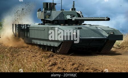 Russischer Panzer der neuesten Generation T-14 Armata, auf dem Trainingsgelände Stockfoto