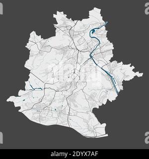 Stuttgart-Karte. Detaillierte Vektorkarte von Stuttgart Stadtverwaltung. Plakat mit Straßen und Wasser auf grauem Hintergrund. Stock Vektor