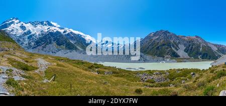 Aoraki / Mount Cook Blick hinter dem Mueller See in New Seeland Stockfoto