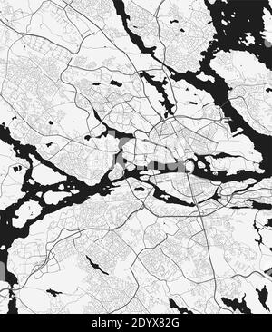 Stadtplan von Stockholm. Vektor-Illustration, Stockholm Karte Graustufen Kunstposter. Straßenkarte mit Straßen, Ansicht der Metropolregion. Stock Vektor