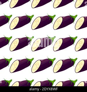 Illustration zum Thema Aubergine Muster, pflanzliche Aubergine für Siegel. Gemüsemuster bestehend aus schöner Aubergine, viele Auberginen. Einfaches CO Stock Vektor
