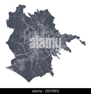 Rom-Karte. Detaillierte Vektor-Karte von Rom Stadt Verwaltungsgebiet. Stadtbild Poster Metropolregion Arie Ansicht. Dunkles Land mit weißen Straßen, Straßen und avenu Stock Vektor