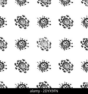 Nahtloses Muster von Coronavirus-Mikroben. Coronavirus 2019-nCoV. Doodle Einfache Linienelemente aus einem medizinischen Konzept. Bearbeitbare Mikrobe für Vektoranschläge. V Stock Vektor