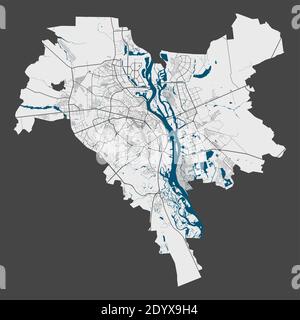 Kiewer Kiev-Karte. Detaillierte Karte von Kiew Kiew Stadt Verwaltungsgebiet. Stadtbild-Panorama. Lizenzfreie Vektorgrafik. Übersichtskarte mit Autobahnen, st Stock Vektor