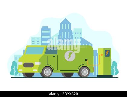 Eco Auto Ladestation.Elektro-Van tanken .Grüne Energie. Stock Vektor