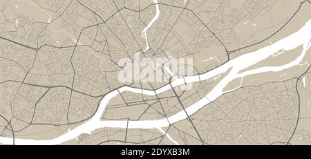 Detaillierte Karte des Verwaltungsgebiets von Nantes. Lizenzfreie Vektorgrafik. Stadtbild-Panorama. Dekorative Grafik Touristenkarte von Nantes territ Stock Vektor