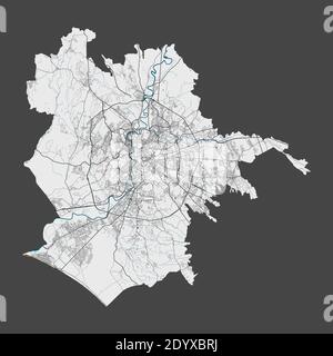 Rom-Karte. Detaillierte Karte von Rom Stadt Verwaltungsgebiet. Stadtbild-Panorama. Lizenzfreie Vektorgrafik. Übersichtskarte mit Autobahnen, Straßen, riv Stock Vektor