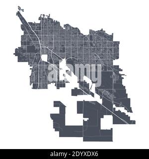 Karte von Tucson. Detaillierte Vektorkarte von Tucson Stadt Arizona Verwaltungsgebiet. Stadtbild Poster Metropolregion Arie Ansicht. Dunkles Land mit weißen Straßen, Roa Stock Vektor