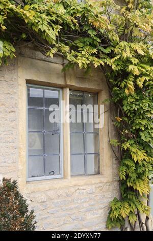 Türen, Fenster und Türgriffe. Viele verschiedene Stilrichtungen, typisch für die Cotswolds UK Stockfoto