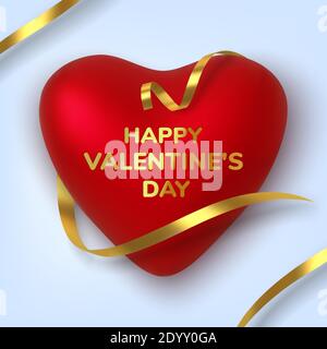Grußkarte zum Valentinstag. Realistische 3d rote Herzen in Lametta Stock Vektor