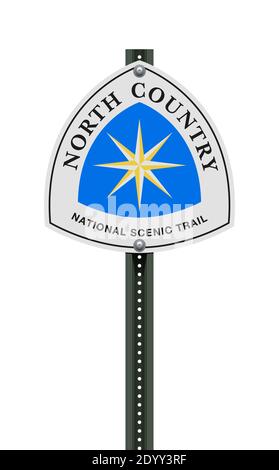 Vektor-Illustration des North Country Trail Straßenschild auf Post Stock Vektor