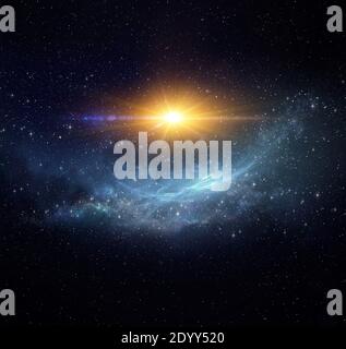 Galaxie, Nebel, Sonne und Sterne Konstellationen im Universum. Riesige Explosion in den Weltraum. Stockfoto