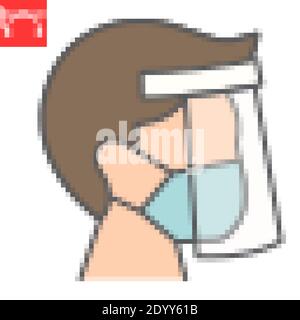 Gesichtsschutz Maske Farbe Linie Symbol, Schutz und covid-19, Gesichtsmaske Zeichen Vektorgrafiken, editierbare Kontur gefüllt Umrisssymbol, eps 10. Stock Vektor