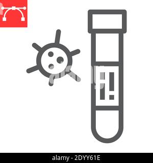 Covid-19 Blutteströhrchen Liniensymbol, Coronavirus und Diagnose, Schildergrafik für Blutteströhrchen, bearbeitbares liniendes Strichsymbol, eps 10. Stock Vektor