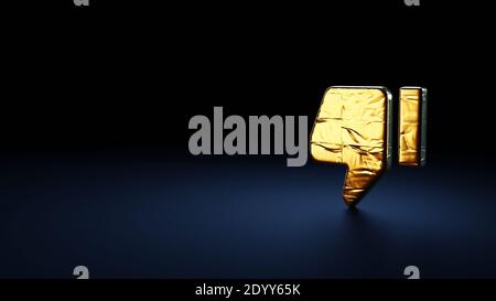 3d-Rendering-Symbol der Daumen nach unten in Gold thermische verpackt Folienplatte auf dunkelblauem Hintergrund Stockfoto