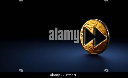 3d-Rendering-Symbol für schnellen Vorlauf im Kreis eingewickelt Goldene Thermofolienplatte auf dunkelblauem Hintergrund Stockfoto