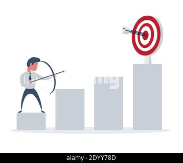 Geschäftsmann schießen einen Pfeil und Bogen, ist es ein Zeichen des Fortschritts ein Geschäft Verkäufe geht nach oben. Wachsendes Geschäftskonzept. Stock Vektor