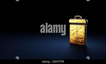 3d-Rendering-Symbol von bin mit Griff in Gold gewickelt Thermofolienplatte auf dunkelblauem Hintergrund Stockfoto
