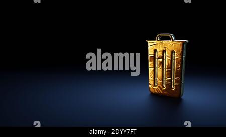 3d-Rendering-Symbol von bin mit Deckel in Gold verpackt Thermofolienplatte auf dunkelblauem Hintergrund Stockfoto
