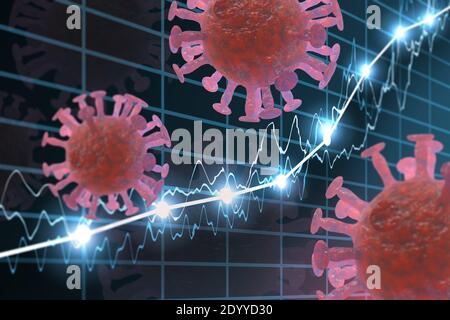 Verfolgung des Fortschritts der Coronavirus-Epidemie neue Fälle und wächst 3D-Illustration für globale Notfälle Stockfoto