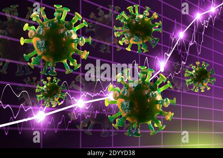 Verfolgung des Fortschritts der Coronavirus-Epidemie neue Fälle und wächst 3D-Illustration für globale Notfälle Stockfoto