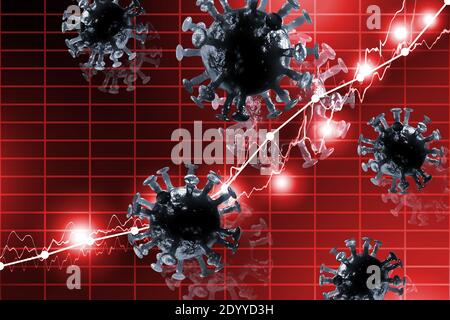 Verfolgung des Fortschritts der Coronavirus-Epidemie neue Fälle und wächst 3D-Illustration für globale Notfälle Stockfoto