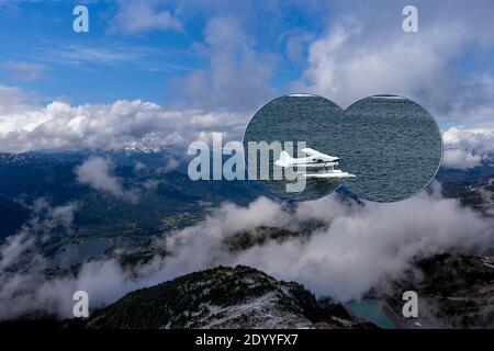 Inseln in der Nähe der Sunshine Coast von BC, Kanada. Der Pazifik grenzt an Westkanada. Das Küstenwetter von British Columbia wird von der Pazifikküste geprägt Stockfoto