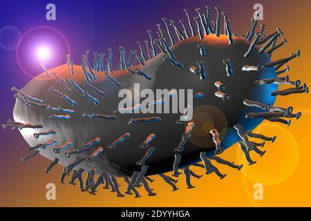 Rosa Tollwut virusmikroskopische Zellen mit pinkfarbenem Hintergrund 3D-Abbildung Stockfoto