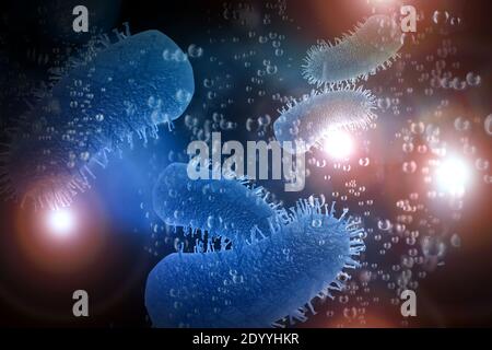 Tollwut-Virus mikroskopische Zellen mit rosa Hintergrund 3D Illustration Stockfoto