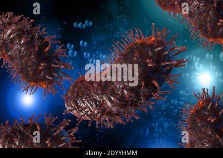 Tollwut-Virus mikroskopische Zellen mit rosa Hintergrund 3D Illustration Stockfoto