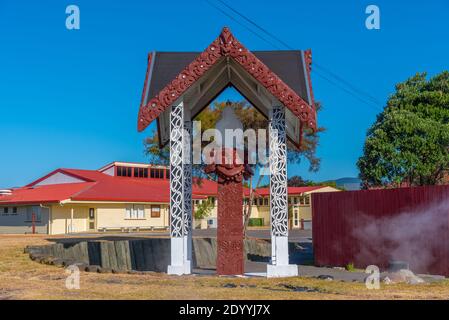 Maori Skulptur in Rotorua in Neuseeland Stockfoto